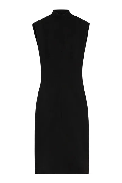 Sportmax Structured Black Midi Dress With High Neckline