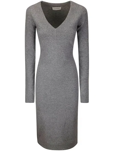 Sportmax Angizia V-neck Long-sleeved Dress In Grey