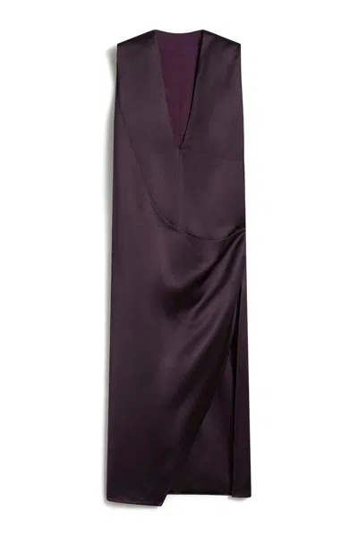 Sportmax Wraparound Satin Dress Side Slit In Purple