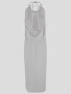 Sportmax Sleeveless Long Viscose Dress With Gathered Neckline And Open Back In Optical White