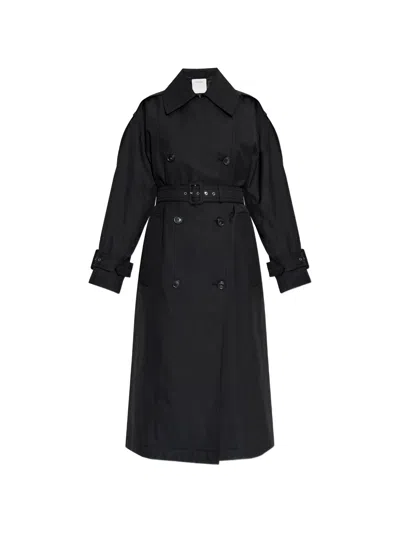 Sportmax Spxgocce Long Trench Coat In Water Repellent Twill In Black