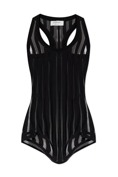 Sportmax Edam Sheer Striped Bodysuit In Black