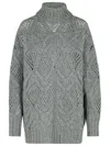 Sportmax Oversize Open Stitch Wool Blend Turtleneck Sweater In Grey
