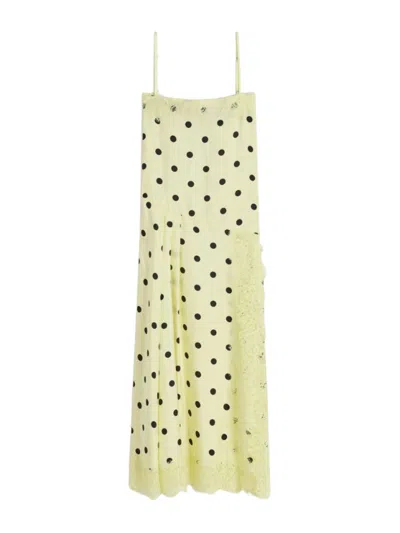 Sportmax Elegant Polka Dot Silk Twill Mini Dress With Pleated Motif In Yellow