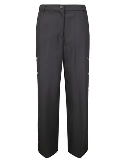 SPORTMAX ELEGANT TAILORED PANTS WITH SIDE SLITS AND SIGNATURE SNAP BUTTONS