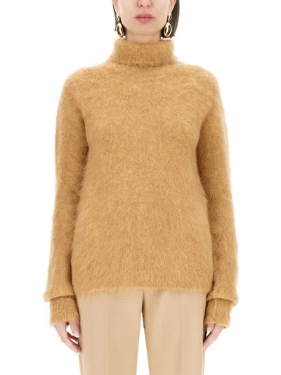 Sportmax Cozy Long Sleeve Turtleneck Top In Brown
