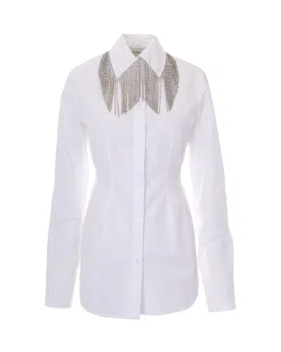 Sportmax Embellished Fringe Collar Button-up Shirt In White