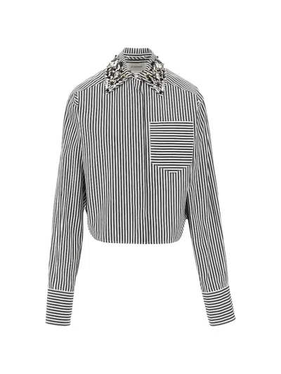 Sportmax Striped Embellished Shirt In Black