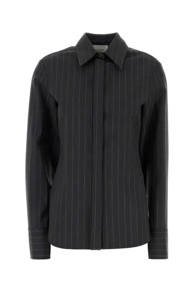 Sportmax Embroidered Wool-blend Peplum Shirt In Black