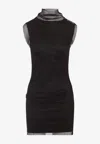 Sportmax Fitted Mini Dress With Textured Mesh Overlay In Black