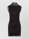 Sportmax Fitted Mini Dress With Textured Mesh Overlay In Black