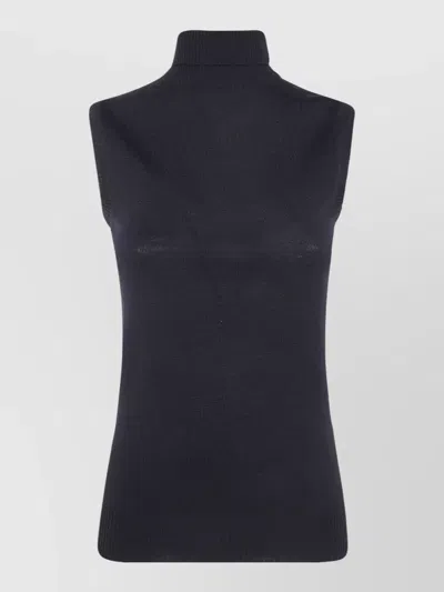 Sportmax Eschimo Sleeveless Turtleneck Ribbed Knit Top In Black