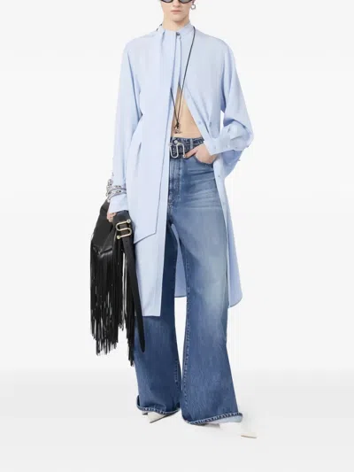 Sportmax Esopo Scarf-detailed Silk-blend Crepe De Chine Shirt Dress In Blue