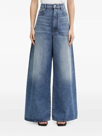 Sportmax Faded-effect Wide-leg Jeans In Blue