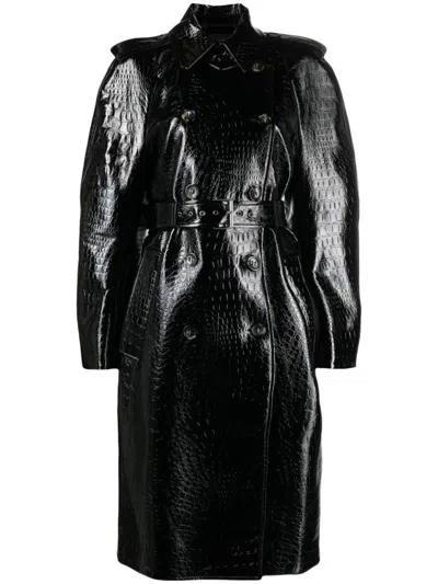 Sportmax Faggi Crocodile-effect Trench Coat In Black