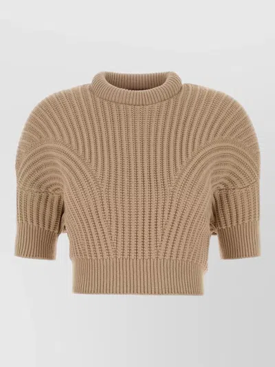 Sportmax Fatti Cotton Blend Cropped Knit Sweater In Brown