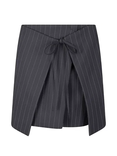 Sportmax Fatti Mini Pinstripe-pattern Tie-detail Skirt In Gray