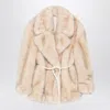 Sportmax Belted Faux Fur Coat With Long Sleeves In Neutral
