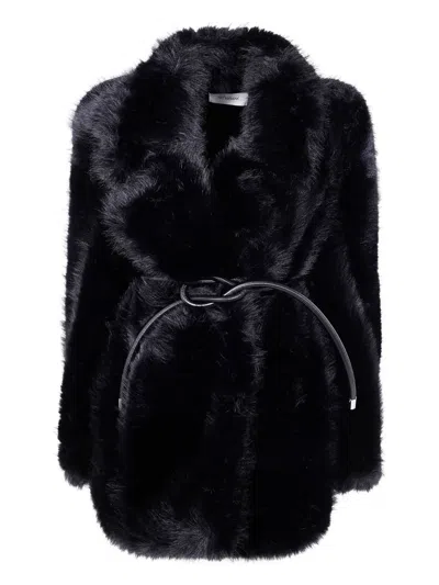 Sportmax Faux-fur Knotted-belt Coat In Black