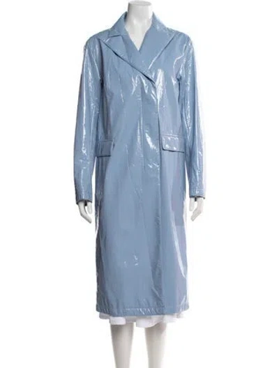 Pre-owned Sportmax Faux Leather Trench Coat In Blue