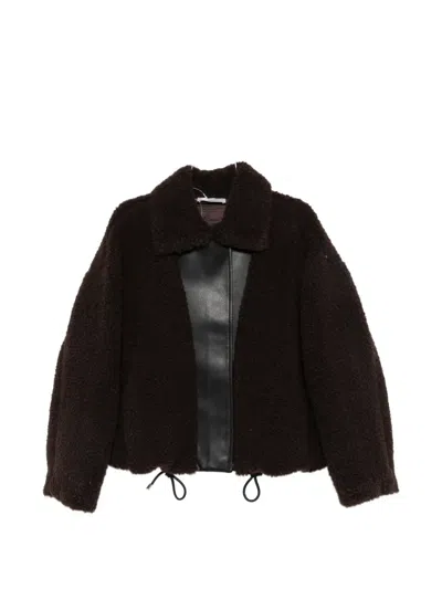 Sportmax Faux-shearling Buckled-collar Jacket In Brown