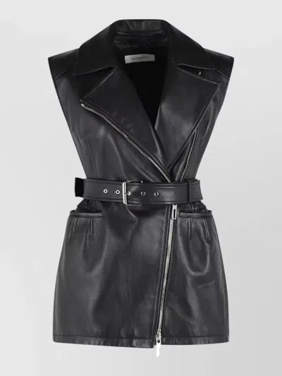 Sportmax Fave Sleeveless Leather Jacket Belted Waist In Black