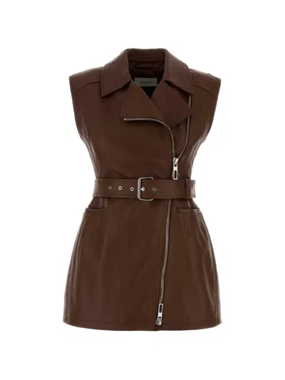 Sportmax Favella Belted Leather Vest In Brown