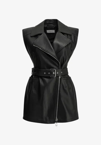 Sportmax Favella Sleeveless Belted Leather Jacket In Black