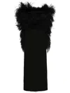 Sportmax Feather-trim Square Neck Midi Dress In Black