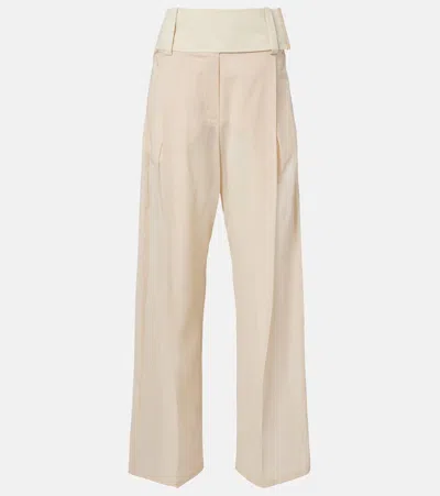 Sportmax Ferito Cotton Voile Wide-leg Pants In Neutral