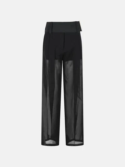 Sportmax 'ferito' Loose Pants In Black Organzato Cotton Voile