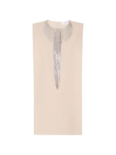 Sportmax Festoso Rhinestone-fringe Mini Dress In Neutral