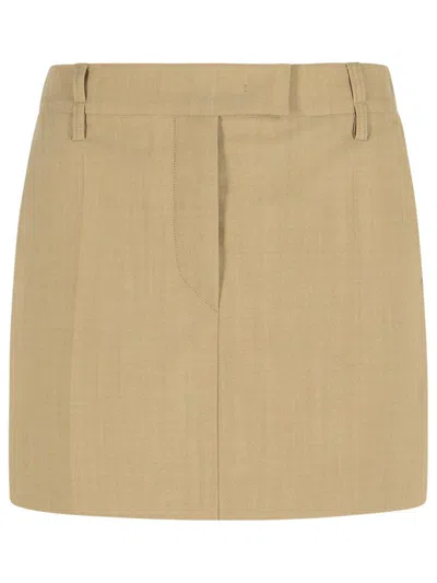 Sportmax 'fify' Beige Brown Virgin Wool Miniskirt