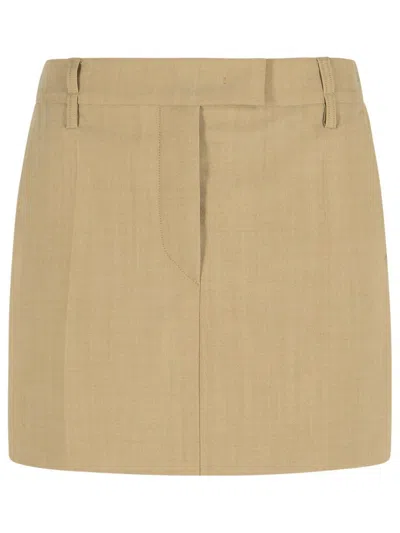 SPORTMAX FIFY' BEIGE BROWN VIRGIN WOOL MINISKIRT