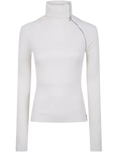 Sportmax "fin" Asymetrical Zip Sweater Clothing In White