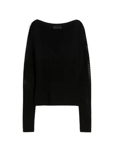 Sportmax Fine-knit Open-work Sweater In Black