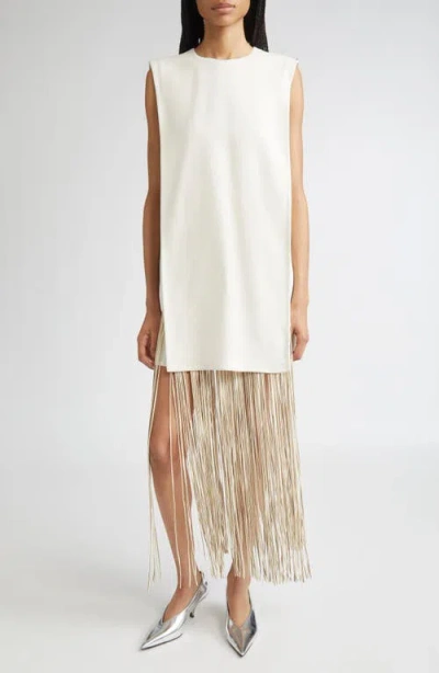 Sportmax Finnici Fringe Cady Sheath Dress In White