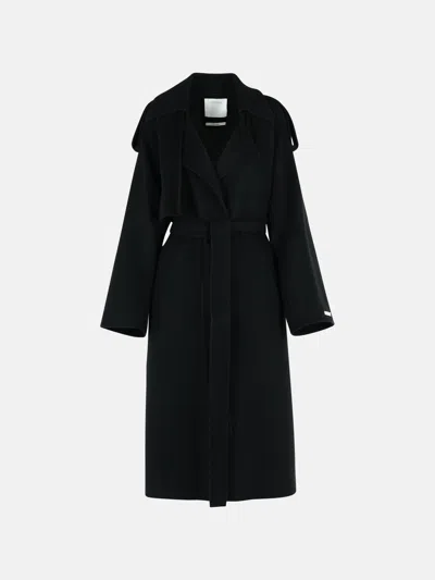 Sportmax 'fiore' Black Virgin Wool Coat