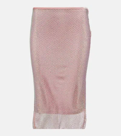 Sportmax Fishnet Embellished Midi Skirt In Pink