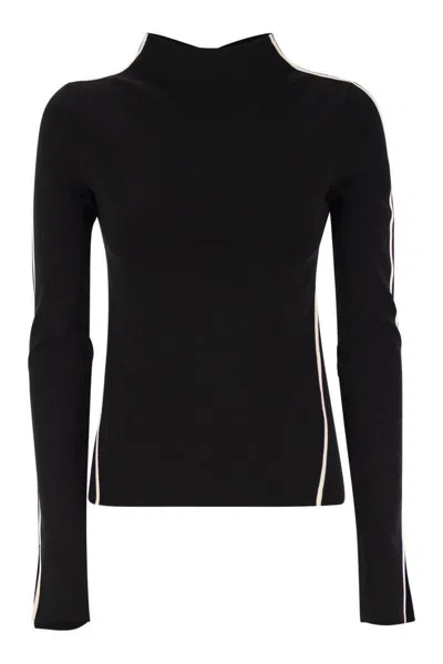 SPORTMAX SPORTMAX FITTED LONG SLEEVES T-SHIRT WITH CONTRASTING EDGES - ADDA