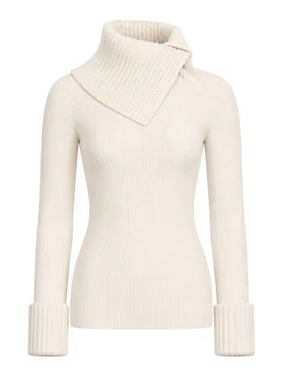 Sportmax Asymmetric-collar Wool Sweater In Neutral