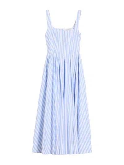 Sportmax Fitted Waist Long Dress With Square Neckline In Blue