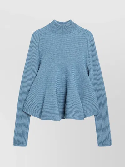 Sportmax Flared Hem Long Sleeve Knit Top In Blue