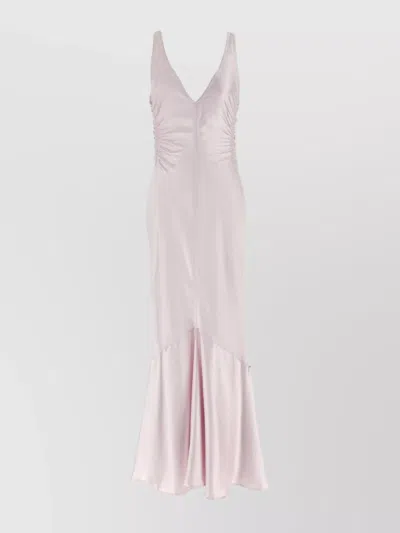 Sportmax Flared Hem Ruched Sleeveless V-neckline Dress In Pink