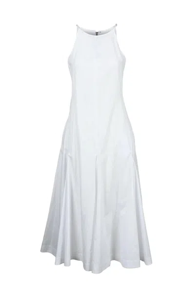 Sportmax Flared Maxi Dress With High Neckline In White
