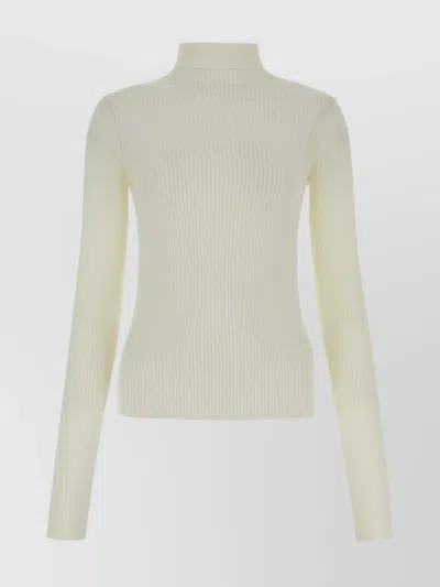 Sportmax Flavia Ribbed Mock Neck Top In Neutral