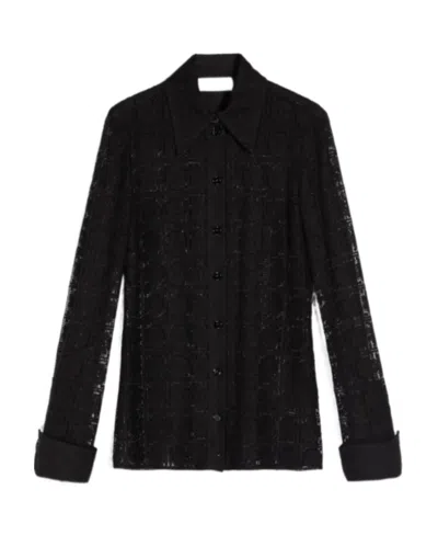 Sportmax Floral-lace Long-sleeve Shirt In Black
