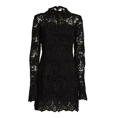 Sportmax Floral Macramé Midi Dress With High Collar And Tailored Fit In Black