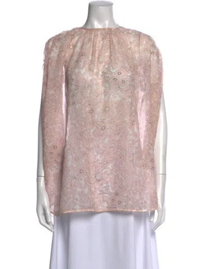 Pre-owned Sportmax Floral Print Crew Neck Blouse In Pink