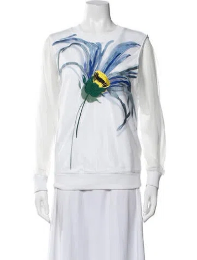 Pre-owned Sportmax Floral Print Crew Neck Sweatshirt In White